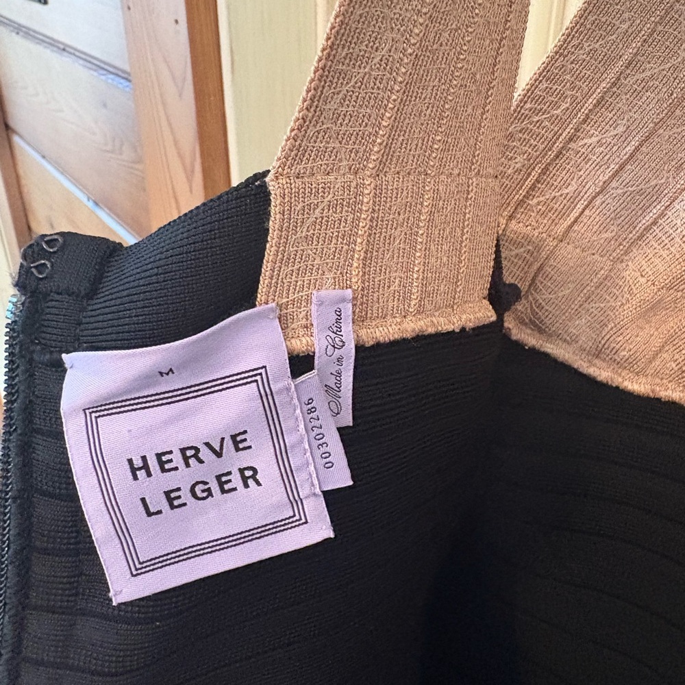 Herve Leger Black and Gold Asymmetrical Sequin Fit & Flare Dress - Picture 3 of 9